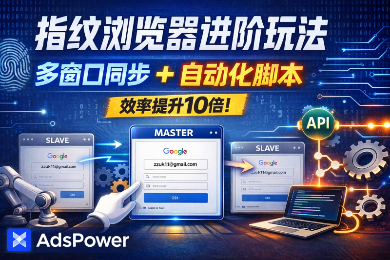 AdsPower 指纹浏览器实战教学：从 1 个账号到 30 个窗口同步 - 智创宝库指纹浏览器进阶玩法：多窗口同步 + 自动化脚本，效率提升 10 倍-智创宝库